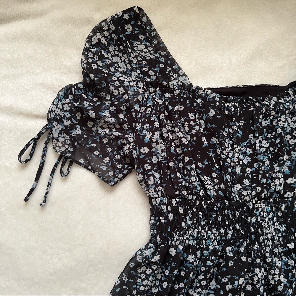 Blue Floral Square neck Dress